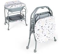 LIFEZEAL 2 en 1 - Mesa cambiador y bañera plegable, cómoda para cambiar pañales con cesta de almacenamiento, ruedas universales, 35 kg, 0-12 meses (Gris)