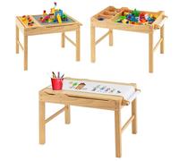 LIFEZEAL 2 en 1 Mesa de Actividades Infantil, Mesa de Dibujo y Bloques de Construcción con Espacio de Almacenaje, Bandeja Reversible, Rodillo para Papel, Escritorio de Madera para Niños (Natural)