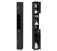 LIFEZEAL Armario Alto 180cm, Armario Alto de baño con 2 Puertas y 1 cajón, Mueble Auxiliar con 5 estantes Ajustables, Organizador para Espacio pequeño (Negro 1)