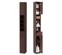 LIFEZEAL Armario Alto 180cm, Armario Alto de baño con 2 Puertas y 1 cajón, Mueble Auxiliar con 5 estantes Ajustables, Organizador para Espacio pequeño (Grano de Madera marrón)