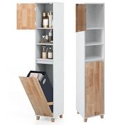 LIFEZEAL Armario de Baño, Armario Alto con Cesta de la Ropa y Estante, Armario Estrecho de Baño con Compartimentos Abiertos, Armario Multiusos para Salón