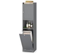 LIFEZEAL Armario de Baño, Armario Alto con Cesta para La Ropa y Estante, Armario Estrecho para Baño con Estantes Ajustables, Armario Multiusos para Salón, Dormitorio (Gris)