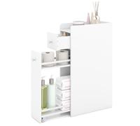 LIFEZEAL Armario de Baño Pequeño con Cajón, Estantería Estrecha con Ruedas, Carrito Nicho para Lavandería, Salón y Baño, 40 x 18 x 70 cm (Blanco)