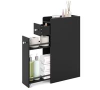 LIFEZEAL Armario de Baño Pequeño con Cajón, Estantería Estrecha con Ruedas, Carrito Nicho para Lavandería, Salón y Baño, 40 x 18 x 70 cm (Negro)