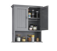LIFEZEAL Armario de Madera para Baño con Estante Ajustable y 2 Puertas, Montaje en Pared, 60x19x71 CM, Versátil para Cocina, Salón, Dormitorio (Gris)