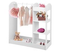 LIFEZEAL Armario Infantil de Ropa, ropero con Perchero y 4 estantes, Organizador de Madera con Espejo Entero, Mueble de Almacenamiento de Dormitorio para niños, 93,5 x 38 x 100 cm