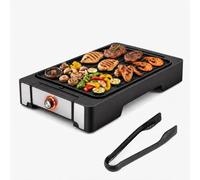 LIFEZEAL Barbacoa de mesa, 2300 W, parrilla eléctrica con bandeja recogedora y superficie de parrilla compacta, parrilla interior con plancha antiadherente y pinzas, barbacoa con regulación de