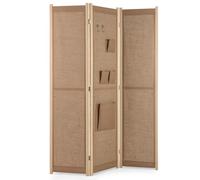 LIFEZEAL Biombo de 3 Hojas, 121 x 170 cm, biombo Interior con Bolsillos y Ganchos, Separador Plegable de ambientes de Lino sintético, para salón, Oficina