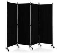 LIFEZEAL Biombo Plegable de 4 Paneles para Interior y Exterior, Divisor de Pie con 10 Ruedas, Pared Tabique, Estructura Metálica, Protección de la Intimidad, Separador de Espacios (Negro)