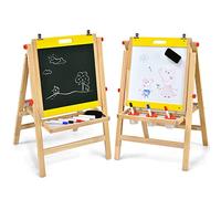 LIFEZEAL Caballete infantil con Pizarra 2 en 1, caballete con doble cara para niños, altura ajustable, tabla de madera plegable, pizarra magnética y pizarra negra con accesorios y estante (amarillo)