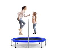 LIFEZEAL Cama Elástica para 2 Personas, Trampolín Doble Plegable con reposabrazos, Trampolín Deportivo Ovalado con asa Ajustable, Trampolín de Fitness Interior en Forma para niños y Adultos (Azul)