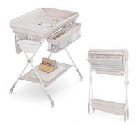 LIFEZEAL Cambiador 3 en 1 para Bebé, Cambiador Plegable con Ruedas, Cambiador de Pañal Ajustable de Tejido Oxford y PP, Capacidad de Carga 15 KG, no incluye bañera (Beige)