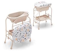 LIFEZEAL Cambiador Plegable y Portátil con Bañera para Bebés de 0-12 Meses, Soporte de Carga de 35 KG (Beige)