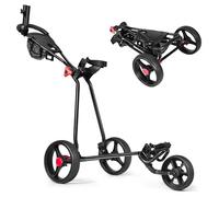 LIFEZEAL Carrito de Golf Plegable con 3 Ruedas, Carro de Golf con Mango de TPR Ajustable y Freno de Pedal, Caddy de Golf de Hierro con Paragüero, Negro