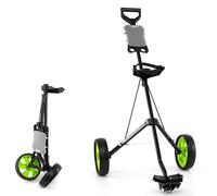 LIFEZEAL Carro de Golf Plegable con 2 Ruedas, Carrito de Golf con Marcador, Carro de Empuje de Hierro para Golf, Carro de Golf con Correa Ajustable y Freno de pie (Verde)