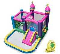 LIFEZEAL Castillo Hinchable para 3 niños de 3 a 10 años, Parque acuático, con Juegos, tobogán, Cama elástica, Cesta, Piscina, para Interior, Exterior, Juego Completo, Motivo Unicornio (con soplador)