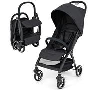 LIFEZEAL Cochecito de Bebé Plegable, Silla de Paseo Ligera con Respaldo Reclinable 150°-180°, Cochecito de Bastón con Toldo Ajustable, Arnés de Seguridad de 5 Puntos, Capacidad para 15 Kg (Negro)