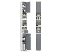 LIFEZEAL Columna de Baño de Madera Que Ahorra Espacio, Mueble Multiusos con 2 Puertas y 1 Cajón y 5 Estantes Ajustables, 20 x 20 x 180 cm, Armario Esquinero de Suelo con Dispositivo Antibalanceo