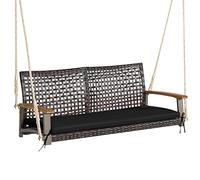 LIFEZEAL Columpio Colgante de ratán de 2 plazas, Columpio de jardín con cojín de Asiento, Columpio Doble de ratán PE con Cuerdas de Patio, Silla balancín con Respaldo y reposabrazos (Negro)