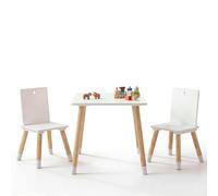 Lifezeal - Conjunto de mesa y silla para niños de 3 a 7 años, mesa infantil de madera, 50 x 59 x 48 cm, con 2 sillas de carga de 25 kg, juego para habitación infantil, Kindergarten (blanco)