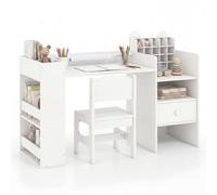 LIFEZEAL Conjunto de Mesa y Silla para Niños, Escritorio de Dibujo con Rollo de Papel Extraíble, Armario de Almacenamiento, Escritorio Multifuncional para Actividades Manuales, 3 Años y Más