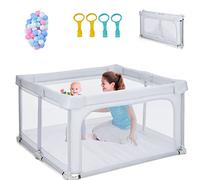 LIFEZEAL Corral Plegable para Bebé 120 x 120 cm para Gatear con Malla Transpirable y 6 Cierres de Seguridad, con 50 Pelotas y 4 Anillas, Parque Infantil de Seguridad (Gris claro)
