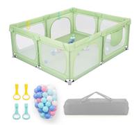 LIFEZEAL Corralito bebé 189 x 158 cm, Parques de juegos para bebé con tejido Oxford super suave y plegable, parque infantil con bolso, 50 pelotas oceánicas, 4 anillas para niños pequeños (Verde)