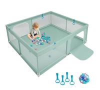 LIFEZEAL Corralito de tela Oxford, con ventosas antideslizantes, patio de juegos con 50 pelotas de juego para bebé, centro de actividades para niños 206 x 185,5 x 68 cm (Verde)