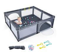 LIFEZEAL Corralito de tela Oxford, con ventosas antideslizantes, patio de juegos con 50 pelotas de juego para bebé, centro de actividades para niños 206 x 185,5 x 68 cm (Gris osuro)