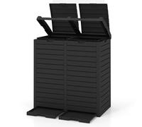LIFEZEAL Cubo Basura Exterior de 235 L, Cubo Basura Reciclaje Doble con Tapa Escalonada, Contenedor de Basura Clasificado Impermeable con Bandeja de Goteo, Asa, Contenedor de Basura (Gris)