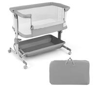 LIFEZEAL Cuna colecho, Ajustable en Altura de 6 etapas, Cuna de bebé con colchón y Ruedas, Cuna de Viaje portátil para bebé de 0 a 6 Meses, moisés con Cesta portaobjetos (Gris Claro)