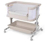 LIFEZEAL Cuna colecho, Ajustable en Altura de 6 etapas, Cuna de bebé con colchón y Ruedas, Cuna de Viaje portátil para bebé de 0 a 6 Meses, moisés con Cesta portaobjetos (Beige)