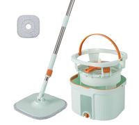 Lifezeal Escoba de Fregona con Cubo Doble y Separación de Agua Limpia Sucia | Mopa Giratoria 360° con Paños Reutilizables para Suelos de Baldosas y Parquet en Casa (Verde 1 Cabezas + 2 Paños)