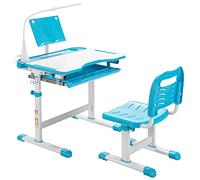 LIFEZEAL Escritorio Infantil Regulable, Juego de Mesa y Silla elevable para niños, pupitres Juvenil con luz de Lectura y Estante de lecturar, Set de Escritorio estudiantil para Aula, Escuela (Azul)