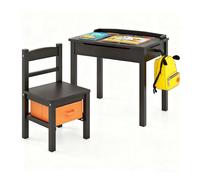 LIFEZEAL Escritorio y Silla Infantil de Madera de Pino (Marrón) | Mesa Infantil con Gancho para Mochila y Cajón de Almacenaje, Carga Máxima 70 kg, para Mayores de 3 Años