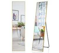 LIFEZEAL Espejo de pie Cuerpo Entero, 160 x 40 cm, Espejo Largo de Suelo o de Pared, con Marco de aleación de Aluminio, para salón, Dormitorio (Oro)