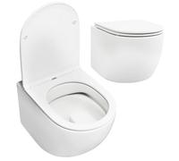 LIFEZEAL Inodoro Suspendido, Sanitarios de Pared, Empotrados WC, Inodoro, con Tapa de Inodoro de Cierre Lento, Asiento, Kit de Montaje, Sistema de Doble Desagüe, Ahorro de Agua, Limpieza Fácil