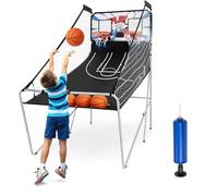 LIFEZEAL Juego de Baloncesto Plegable, Canasta de Baloncesto Doble con 8 Modos de Juego y Contador para 2 Personas, Máquina de Tiro con Red de Seguridad, 4 Pelotas, 1 Bomba (Blanco)