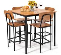 LIFEZEAL Juego de Comedor de 5 Piezas con Mesa Cuadrada | Conjunto de Mesa y Sillas para Cocina con Estructura Metálica y 4 Sillas de Bar