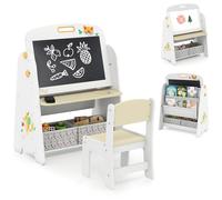 LIFEZEAL Juego de Mesa y Silla Infantil de Madera, Mesa Actividades Multifuncional con Diseño Ergonómico y Bloques de Construcción, Muebles Seguros para Niños de 1 a 5 Años (Color de los Troncos)