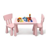 LIFEZEAL Juego de Mesa y Silla Infantil, Mesa con 2 sillas de plástico para niños, Conjunto de pupitres de Actividades para niños, Set de Mueble Infantil de 3 Piezas, Apto para 1-7 años (Rosa)
