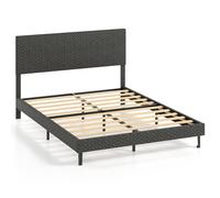 LIFEZEAL Marco de Cama Doble Acolchado, Cabecero Tapizado con Somier de Madera y Estructura Robusta Silenciosa con Espacio de Almacenamiento, Carga 360 Kg, Color Gris (160 x 200 cm)