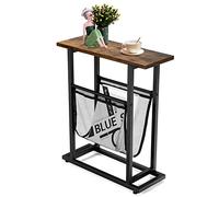 LIFEZEAL Mesa Auxiliar con Bolsillo para revistas, mesita Estrecha de Madera de Estilo Industrial, Mesa Lateral de sofá para salón, Dormitorio