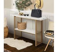 LIFEZEAL Mesa Consola de mármol con Marco Dorado | Mesa de recibidor estrecha de estilo escandinavo, multifuncional para salón, pasillo y entrada, 120 x 29,5 x 92,5cm