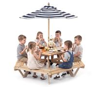 LIFEZEAL Mesa de Picnic, Salón de Jardín de Madera con Sombrilla Desmontable, Hasta 75 KG, 6 plazas, Mesa Exterior Niños con Banco, para Terraza, Patio, Jardín, Niños 3-8 años (Style3)