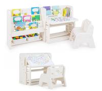 LIFEZEAL Mesa infantil con silla, escritorio infantil con estantes laterales, cesta de almacenamiento, pizarra blanca borrable y bandeja reclinable, mesa de dibujo de HDPE para niños y niñas de 3 años