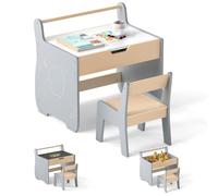 LIFEZEAL Mesa Infantil con Silla, Escritorio Infantil Extraíble con Espacio de Almacenamiento, Grupo de Asientos Infantiles con Tablero de Doble Cara, Juego de Sillas (Blanco + Nature)