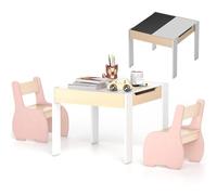 LIFEZEAL Mesa y Silla Infantil Reversible con Pizarra | Escritorio Infantil Montessori Multiactividades de 3 a 7 Años con Contenedor Oculto y Respaldo Ergonómico