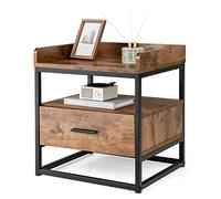 LIFEZEAL Mesilla de Noche, Mesa Auxiliar Cuadrada de 2 Niveles, Mesita de Noche con 1 cajón y estantes de Almacenamiento, Mesa pequeña con diseño Industrial para salón, Dormitorio