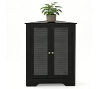 LIFEZEAL - Mueble esquinero de baño con puerta, armario de inodoro triangular con estante ajustable, mueble de esquina WC de madera, 31,5 x 63 x 81 cm, color negro
